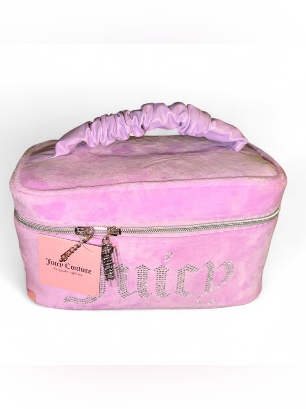 Juicy Couture Light Pink Velour Cosmetic Train Case with Crystal Logo